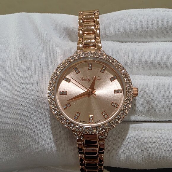 Voulez Vous Rose Gold Pink Crystal Accent Narrow Band Womens Wrist Watch New Bat main image 13